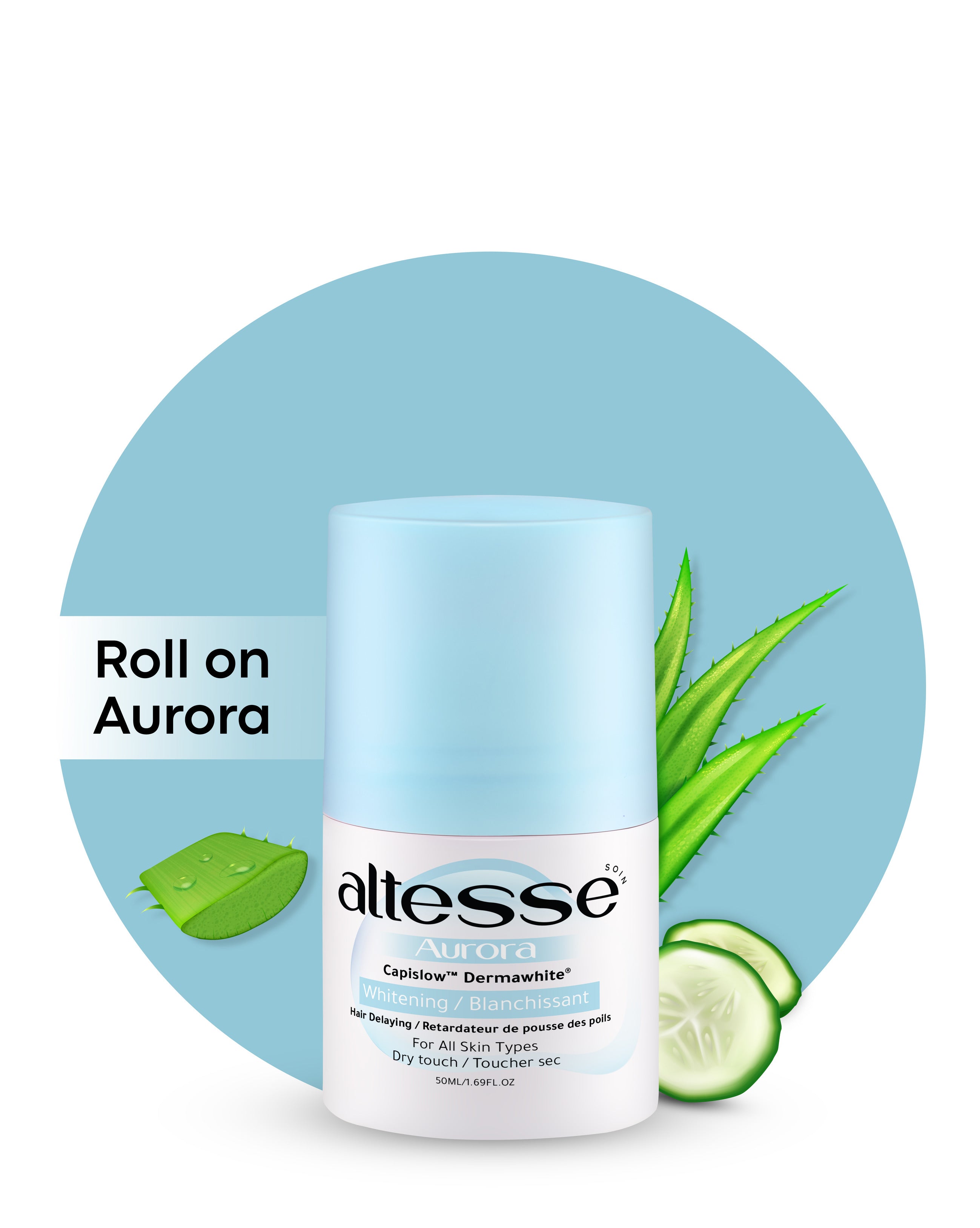 Whitening and Hair Delaying Roll-On Deodorant Aurora 50Ml (Aloe vera and Cucumber scent)